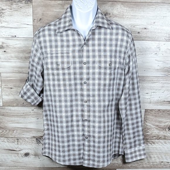 Vince Camuto* Men's Long‎ Sleeve Button Down Curved Hem Plaid Shirt~ Size Medium - Picture 1 of 11